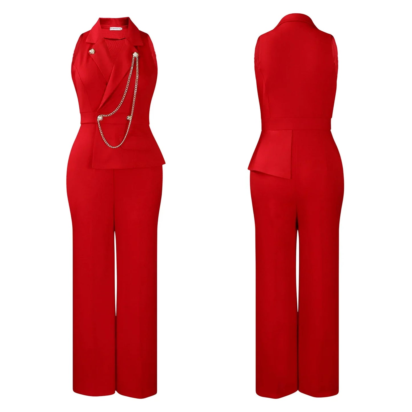 C8604 Foreign Trade Women's Fashionable Sexy Chain Collar Wide Leg African Jumpsuit Casual Style Long Dress For Ladies