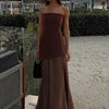 TARUXY Fashion Strapless Dress With Ribbon Female Elegant Sleeveless Mesh Beach Vacation Long Dress 2025 Spring New Women Dress