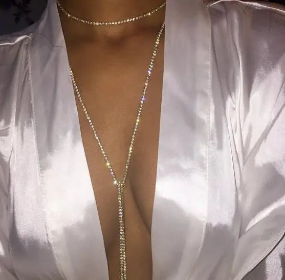 KMVEXO Long Rhinestone Choker Crystal Gem Luxury Collar Choker Necklace Women 2021 Maxi Statement Necklace Chocker Jewelry Gift