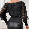 Applique Slant Shoulder Blouse, Elegant Long Sleeve Blouse For Spring & Fall  Women's Clothing