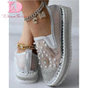 Big Size 43 Brand New Ladies Platform Loafers Fashion Rhinestonen Pearl Solid women's Sneakers Casual Spring Autumn Women Shoes