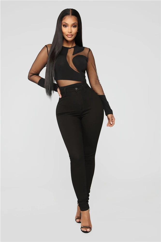 HBLL Sexy Nightclub Outfits Long Sleeve Bodycon Jumpsuits Romper for Women Birthday Outfits Womans Clothing Mesh Bodysuit