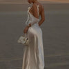 Sexy Ladies Lace Satin Dress Fashionable Elegant Backless Long Skirt 2025 New Party Evening Dress Dress Beach Vacation Style
