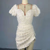 CM.YAYA Summer Women Lantern Short Sleeve Side Split Ruched Midi Mini Dress 2025 Fashion Sexy Night Club Party Dresses Vestidos