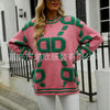 Knitted Sweaters Women 2023 Spring/Autumn Round neck Letter  Embroidery Pullovers Top Temperament casual warm Tee contrast color