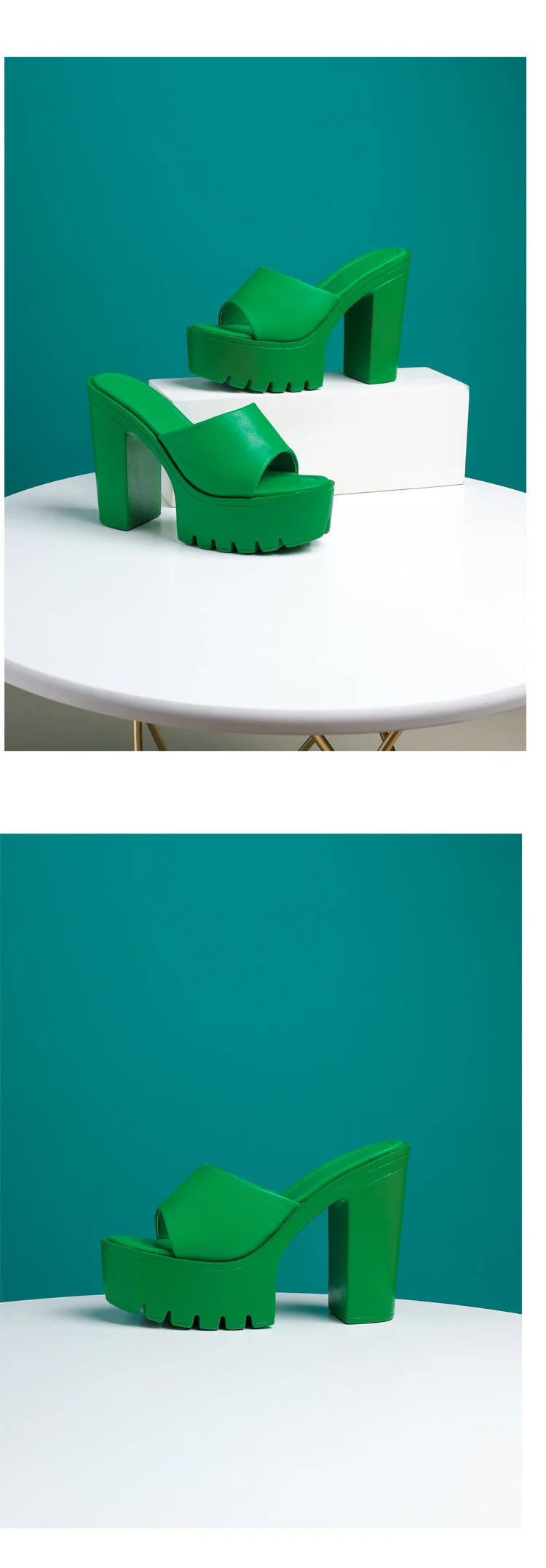 Eilyken Summer Fashion Women's Slippers Banquet Nightclub Platform Chunky High Heels Slide Mule Shoes Green White Sandals