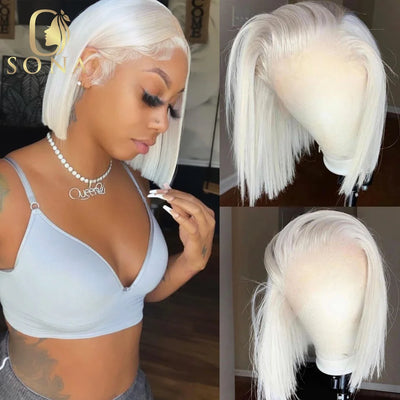 13x6 Transparent Lace Frontal Wig #60 Color White Platinum Ash Blonde Straight Bob 13x4 Lace Front Wig Human Hair Pre Plucked