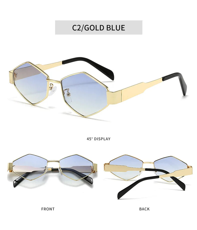 Polygonal Luxury Sunglasses Women Brand Fashion Rhombus Sun Glasses Woman 2024 Retro Vintage Metal Diamond Shades Eyewear
