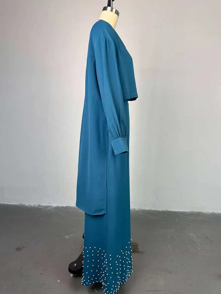 Spring Clothes for Women 2 Piece Sets Women Outfit Lantern Sleeves Suit with Wide Pants and Top High Street Ladies Elegant Sets
