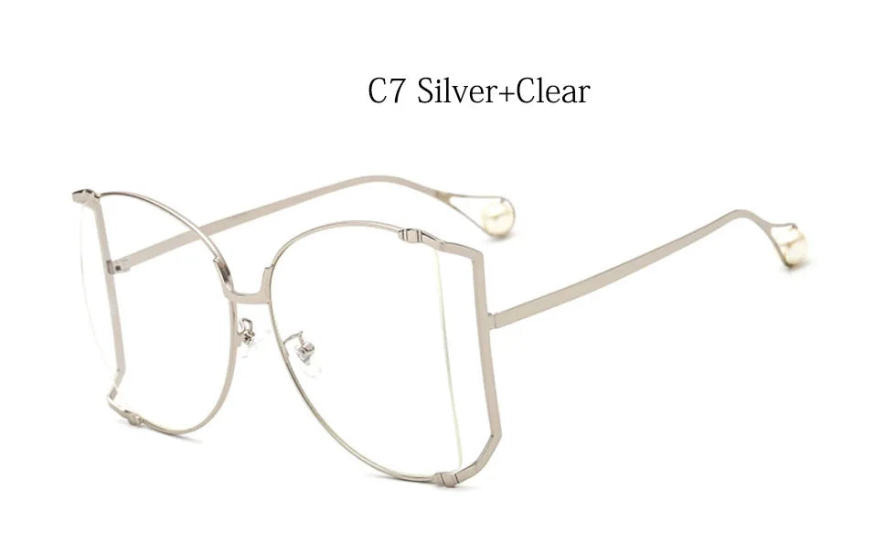 2024 Half Frame Brand Designer Glasses Women Square Pearl Famous Sunglasses Female Fashion Oversized Clear Pink Eyewear Ladies