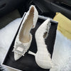 White Design Rhinestones Women Pumps Spring Fashion Pointed Toe Female Shallow High Heel Elegant Women's Work Dress Shoes