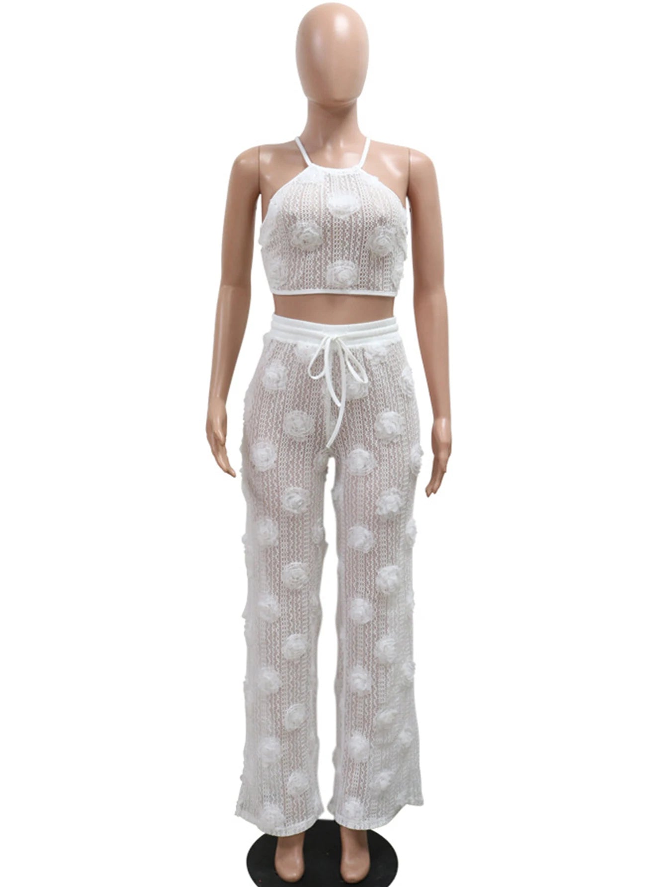 Sexy see through lace up vacation jumpsuits women summer body party club outfits streetwear womens jumpsuit Wide leg pants sets