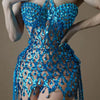 Blue Sequins Shining Diamonds Long Tassel Sleeveless Mini Dress 2 Pieces High Quality Birthday Party Outfit Performances Costume