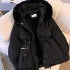 Women Autumn Winter Fashion Coats Korean Hooded Drawstring Padded Jackets Solid Female Casual Street Outfit Coat Zip Up Parkas