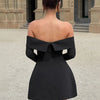 BKQU Elegant Off Shoulder Long Sleeve Mini Dress Women Sexy Strapless Backless Slim A-Line Short Dress Lady Chic Party Vestidos