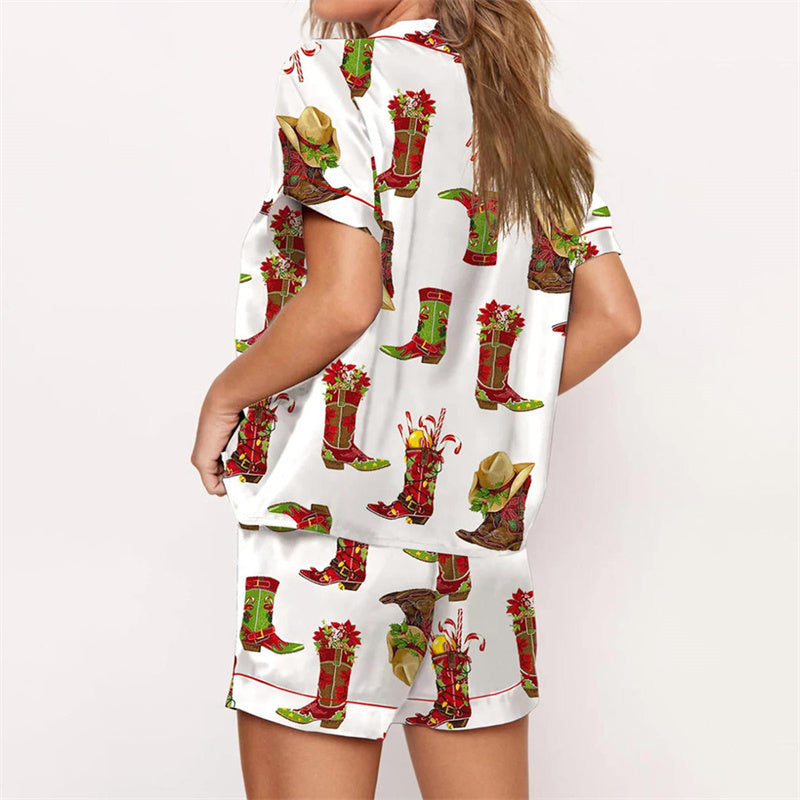 Nutcracker Pajamas Women Christmas Pajama Set Short Sleeve Tops+Elastic Waist Shorts Santa Claus Avatar Print Sleepwear Outfits