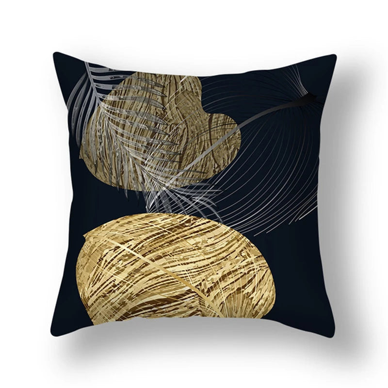 45x45cm gingko leaf polyester cushion cover black gold  waist pillowcase living room chair sofa home decoration