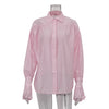 Tossy Casual Loose See-Through Shirts Women's Autumn Lapel Long Sleeve Patchwork Blouse Top Streetwear Female Solid Shirts Top