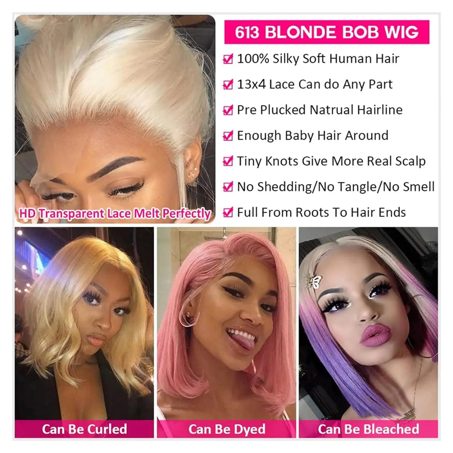 Dark Purple Bob Lace Front Wigs Human Hair Colored 13x4 Lace Frontal Short Straight Purple Bob Wig Pre Plucked with Baby Hair