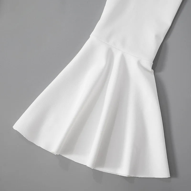 Ruffled Lace-Up White Mini Dress Women's V-Neck Patchwork Long Sleeve Sexy Slim Dress Bandage Elegant Female Summer Dress