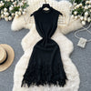 YuooMuoo Chic Fashion Sexy Package Hips Knitted Mini Dress 2026 New Summer Sleeveless Tassels Bodycon Party Dress Beach Vestidos