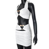 Sexy Metal Loving Heart 2 Piece Dresses Sets Halter Bandage Corset Tops and Mini Skirts Night Club Outfit White Black Streetwear