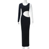 Joskaa Elegant Rhinestone Hollow Maxi Birthday Dress Woman Sexy O-Neck Single Sleeve Skinny Vestidos 2025 Evening Party Clubwear