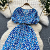 Summer Pleated Women Buttons Dresses Casual Beach Holiday Short Sleeve V Neck Woman Midi Dress Bohemian Mujer Vestidos