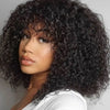 2x1 Curly Short Bob Wig Human Hair With Bangs Lace Glueless Curly Bob Wigs Human Hair Wig Natural Color For Women 180% Density