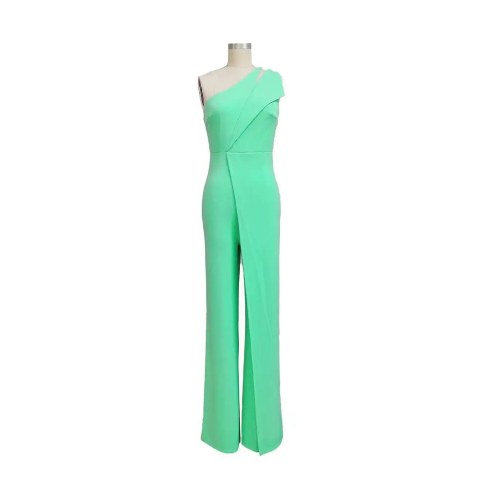 Summer New Vintage Chic Women's Fashion Sexy Sleeveless Single Shoulder Sling High Waist Commuter High Waist Straight Jumpsuit