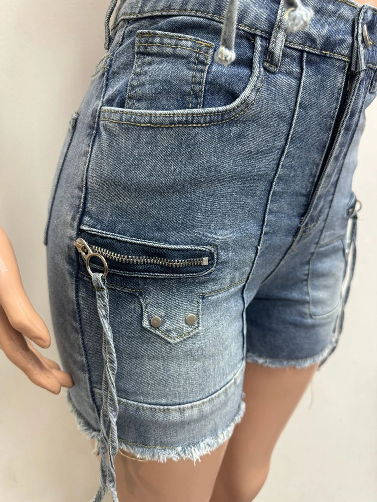 2025 Summer Fashion Denim Woman Sets Y2k Sexy Street Clothes Sleeveless Zipper Tops and Shorts 2 Two Piece Set Jeans Outfit