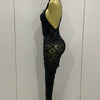 Luxury Sparkly Black Diamond Mesh See THhrough Jumpsuit Women Celebrate Birthday Sexy Dancer Nightclub Performance Stage Costume