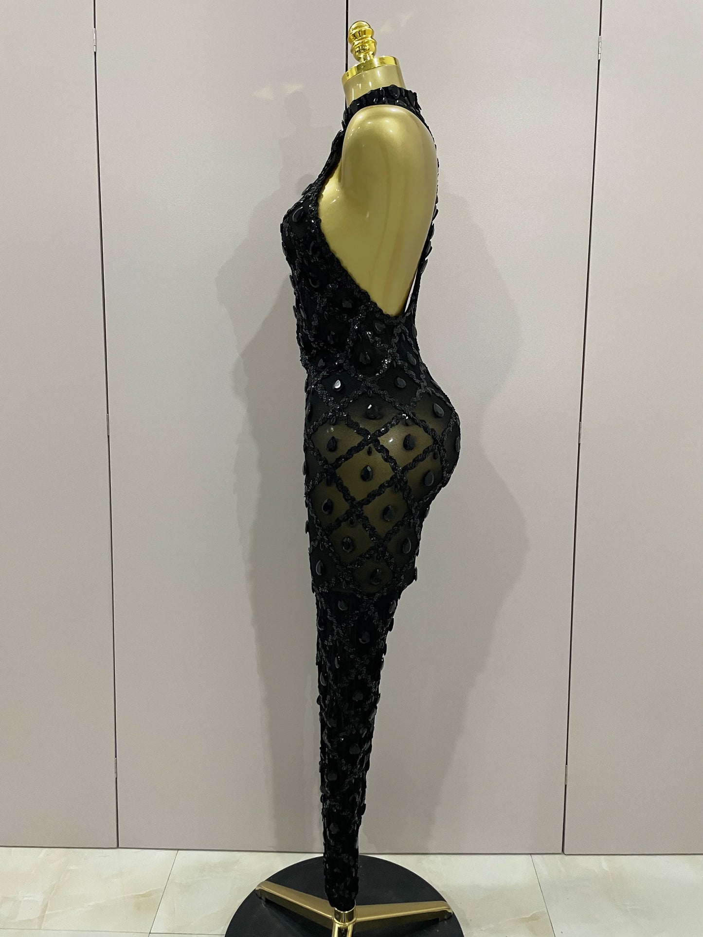 Luxury Sparkly Black Diamond Mesh See THhrough Jumpsuit Women Celebrate Birthday Sexy Dancer Nightclub Performance Stage Costume