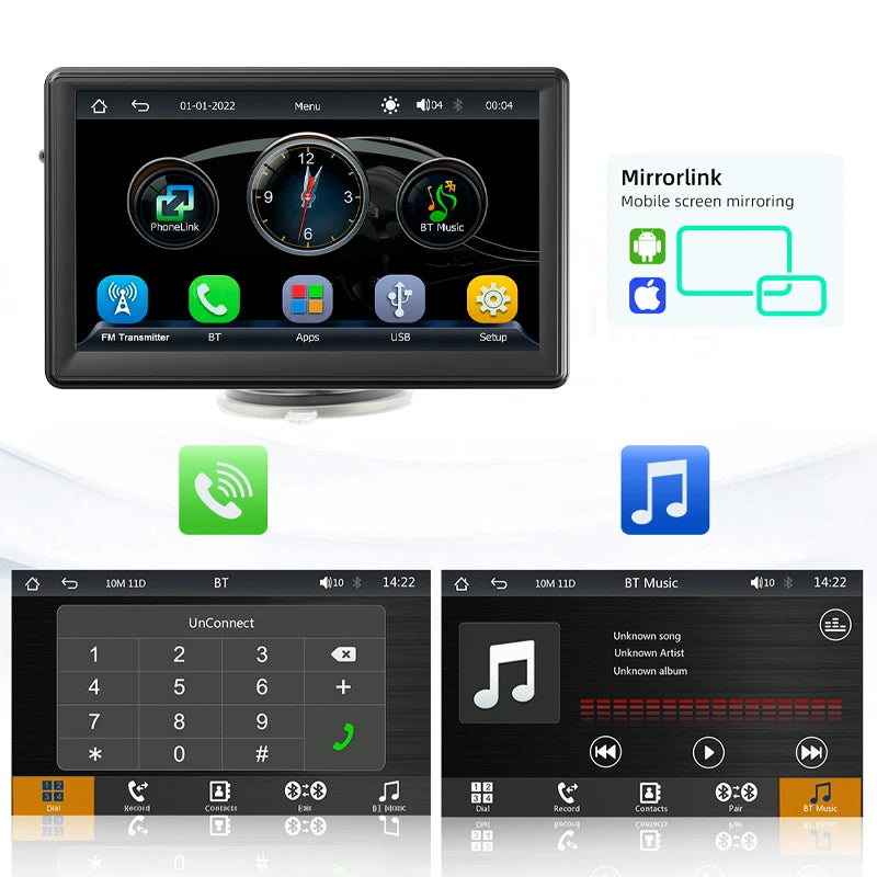 7" Screen Car Monitor Radio Wireless Carplay Android-Auto Bluetooth FM Transmitter Touch Screen Multimedia Video Player B500W