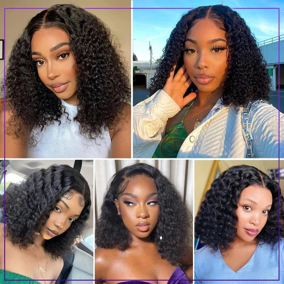 Loose Deep Wave Short Bob Human Hair Frontal Wigs Curly 13x4 4x4 Transparent Lace Front Wig 180 Density Brazilian Remy For Women