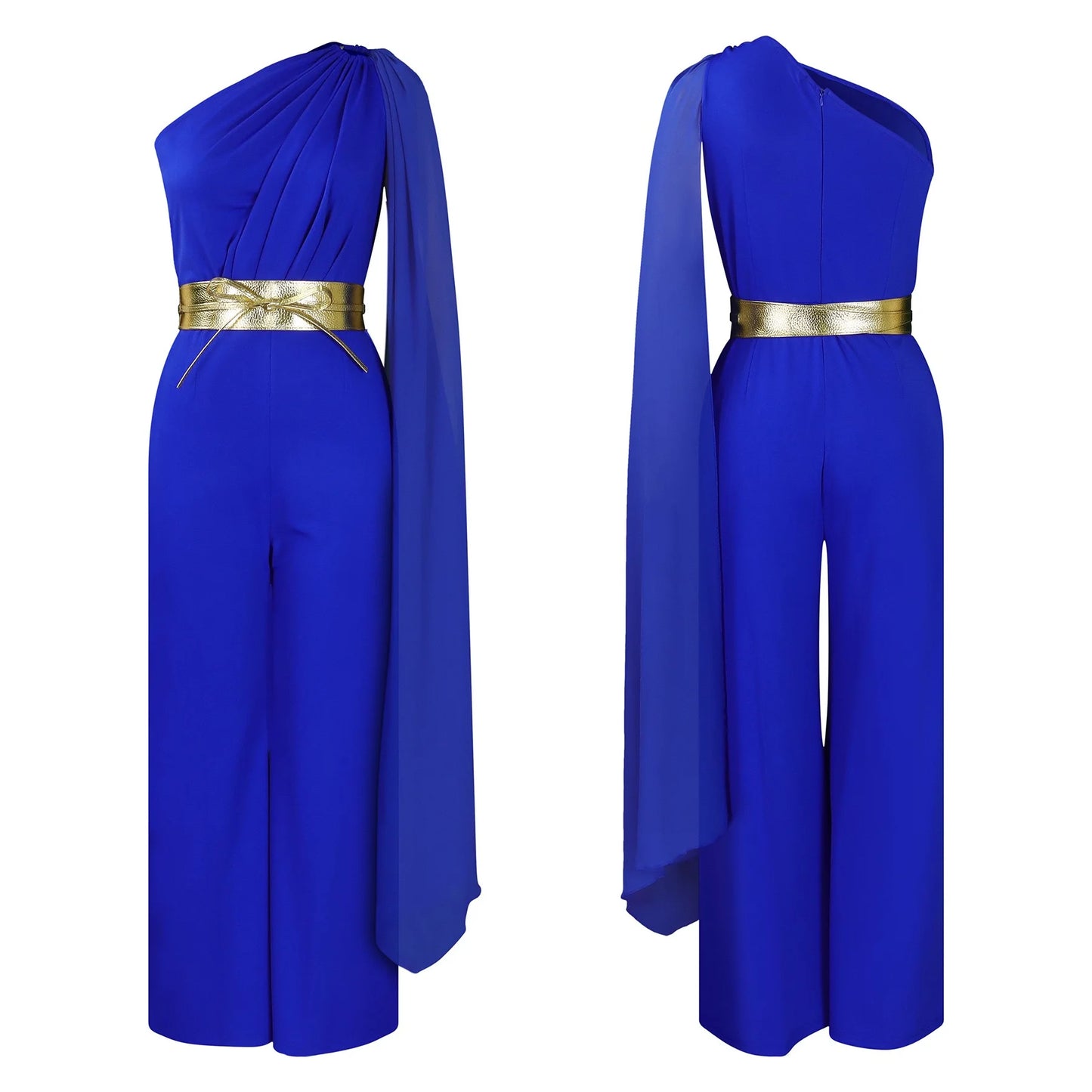 Elegant Jumpsuits & Rompers for Woman One Shoulder Flying Sleeve High Waisted Luxury Birthday Party Dinner Outfits Overalls 2024