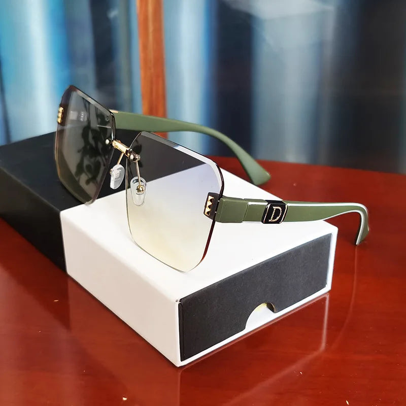 Modern Oversize Rimless Sunglasses For Men And Women Stylish Square Frameless Female Glasses Brand UV400