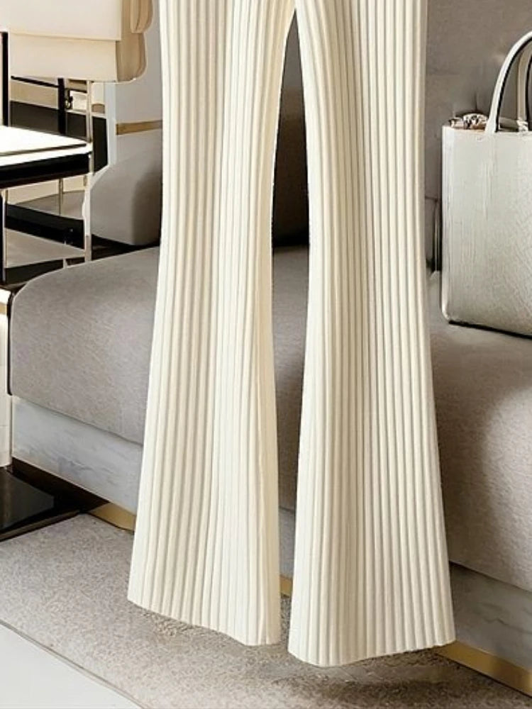 2025 New Bottoms Fashion Flare Pants for Women High Waist Slim Fit Knitted Trousers Korean Casual Pantalon Femme Y2k Clothing