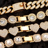 Iced Out Pink Cuban Bracelet for Women Hip Hop Gold Silver Color Crystal Heart Circle Square Bracelet 4Pcs Set Jewelry Gift