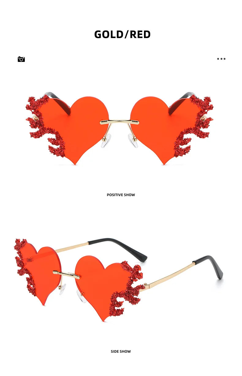Rimless Sunglasses Women Luxury Brand Rhinestone Sun Glasses Ladies Cute Heart Shape Punk Party Eyewear очки від сонця женские