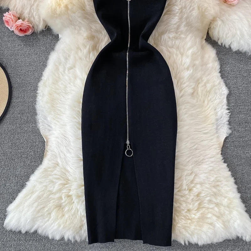 Zipple  2023 Sexy Summer Knit Strap Dress Women Tank Elatic Waist Bodycon Sundress Female Beach Split Backless Midi Dress