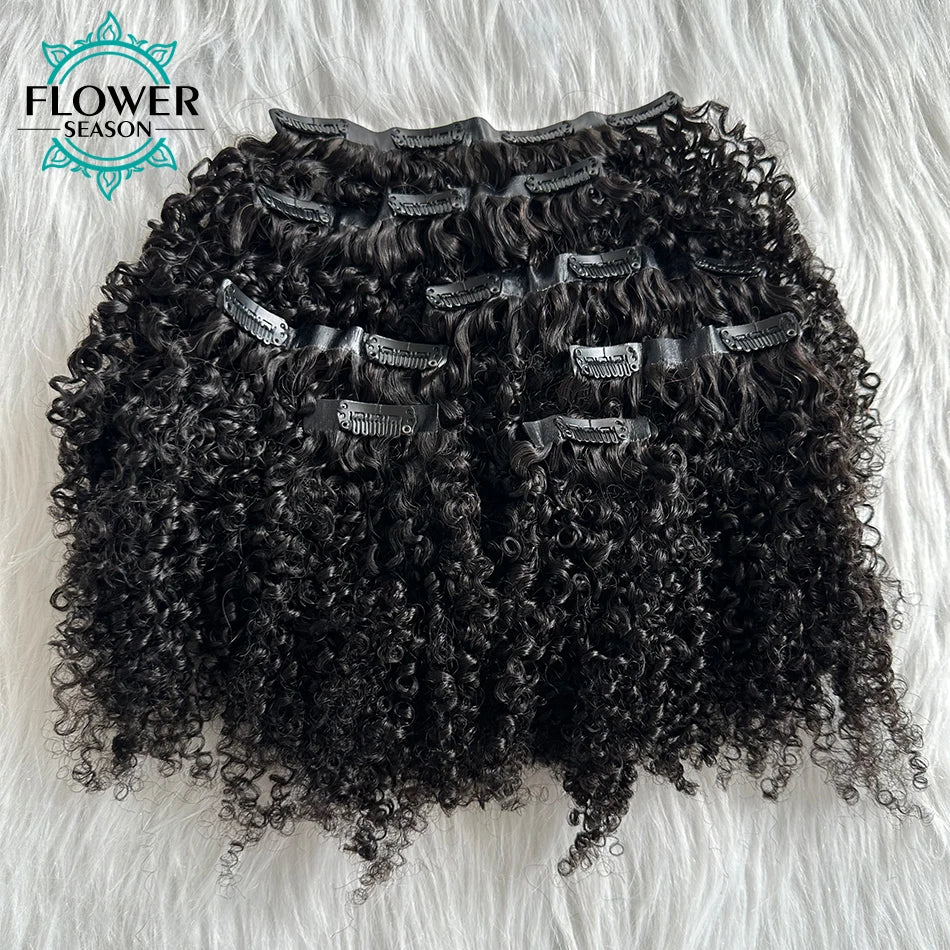 Afro Kinky Curly Clip ins Hair Extensions Human Hair Seamless PU Clip in Hair Skin Weft 7pcs /set 120g Full Head for Balck Wome