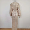 Women Sequins Splice Dress V Neck Full Sleeve A Line Evening Dresses Party Solid High Waist Long Skirts Office Lady Prom