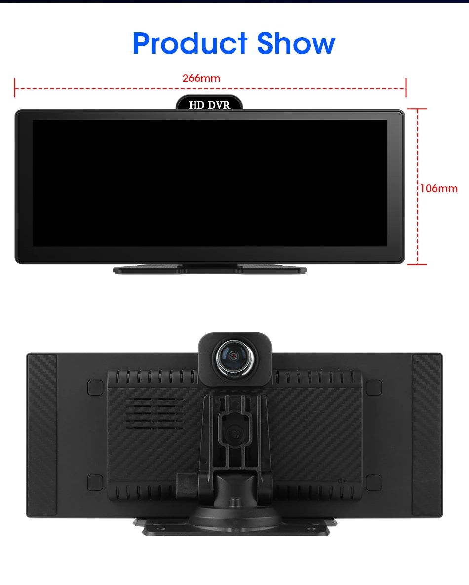 11.26 Inch 4K DVR Wireless CarPlay & Android Auto Dash Cam Bluetooth Audio GPS Navigation Dashboard Dual Lens Video Recorder