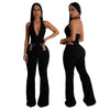 CM.YAYA Women V-Neck Backless Straight Sleeveless Flare Jumpsuits 2025 Summer Hollow Out Sexy One Piece Set Streetwear Outfits