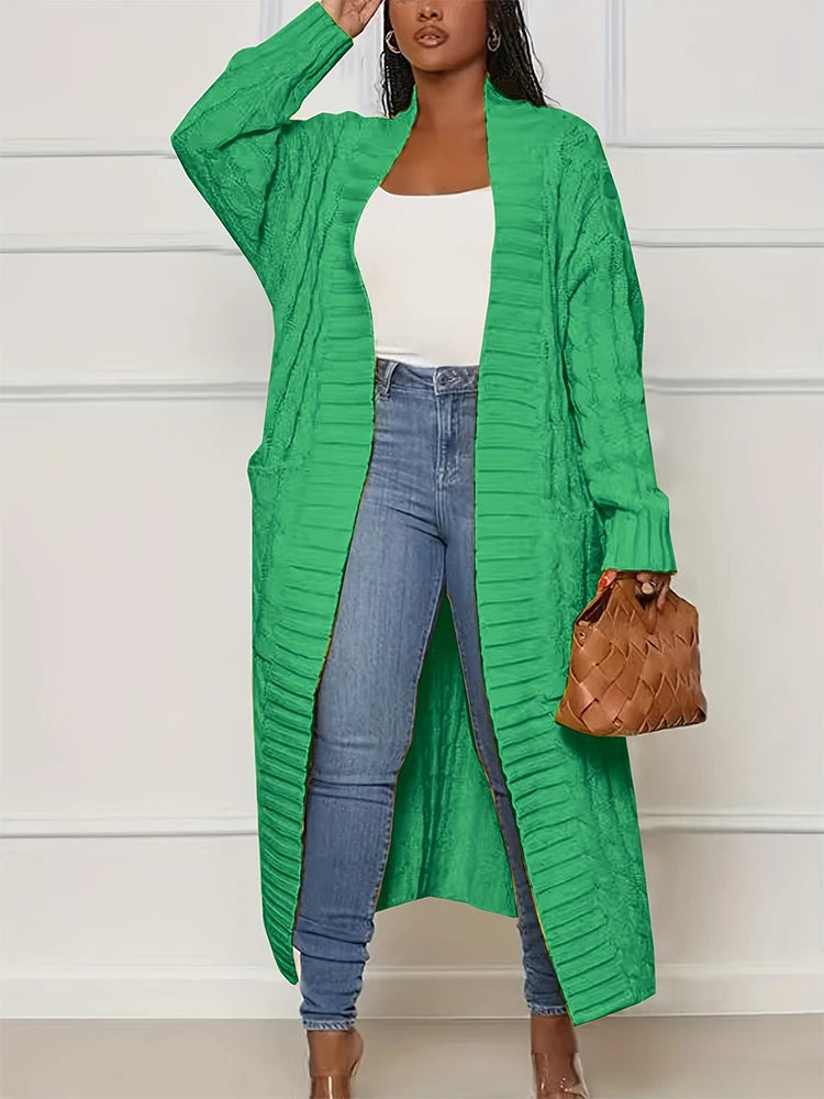 Plus Size Fall and Winter New 2023 Women's Solid Color Cardigan, Casual Knit Cardigan with Pockets Commuter Style Sweater XL-5XL