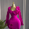 CM.YAYA Women Strapless Mult 3D Flower Long Sleeve Bodycon Mini Dress Sexy Birthday Evening Night Party Club Vestidos Dresses