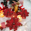 Silver Glitter Christmas Flowers Silver Xmas Tree Artifical Flower Ornaments Merry Christmas Decoration For Home Party New Year