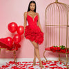 Ruffles Sleeveless Bodycon Mini Pleated Dress Women Party Elegant Short Evening Dresses Lady Luxury Sexy Birthday Red Prom Dress