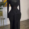 New Women's Long Dresses Sexy Round Neck Full Sleeve High Waist Elegant Splice Bodycon Evening Vestidos Maxi Party Night Dress